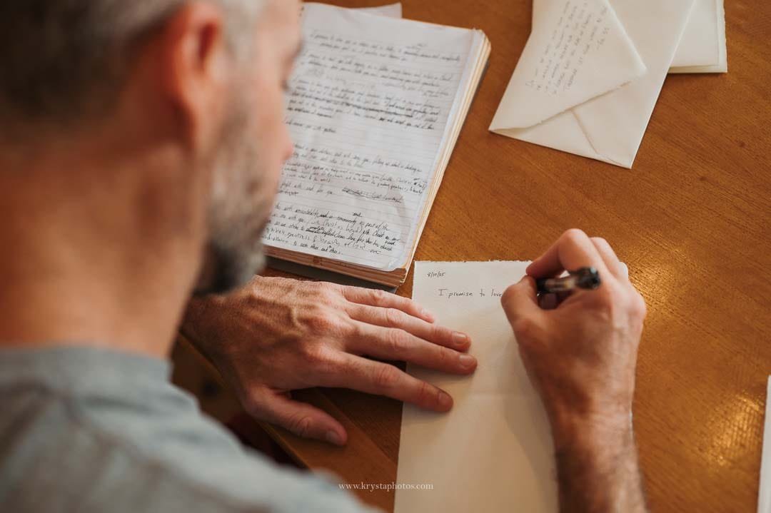 Groom writing his wedding vows in Alfama, the heart of Lisbon, before an intimate micro-wedding ceremony.