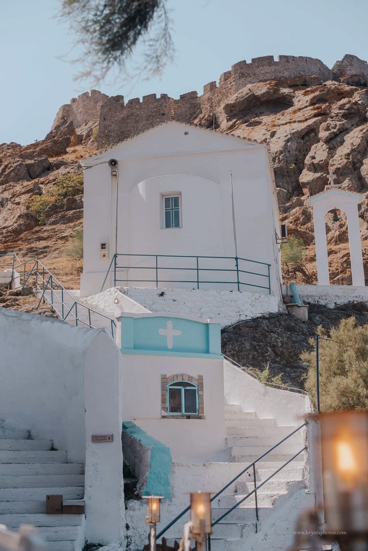 Greek island chapel wedding ceremony in Limnos with stunning sea views