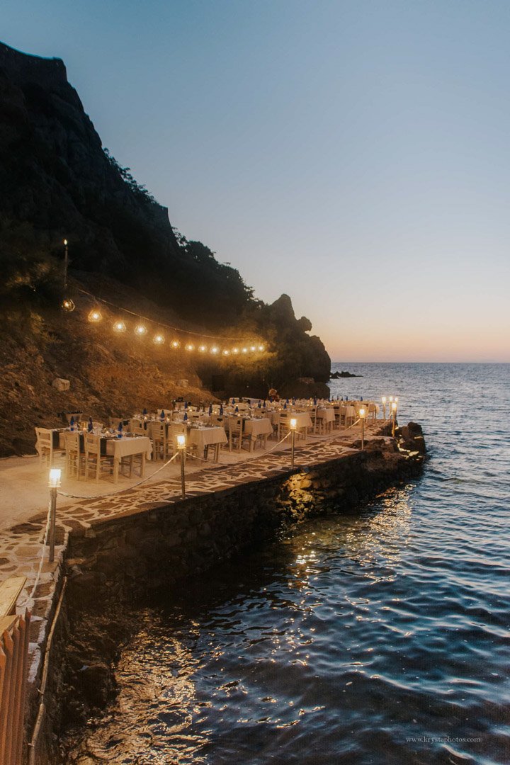 Greek island wedding reception by the beach