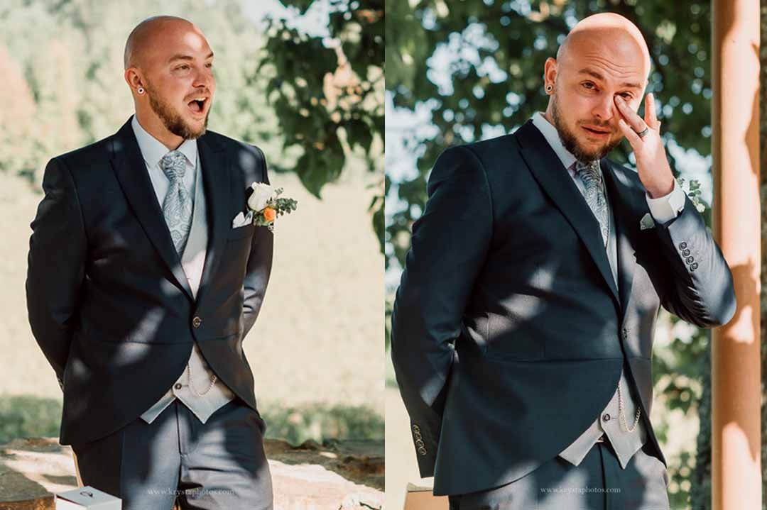 Groom in tears as whimsical bride walks down the aisle at Portugal vineyard wedding