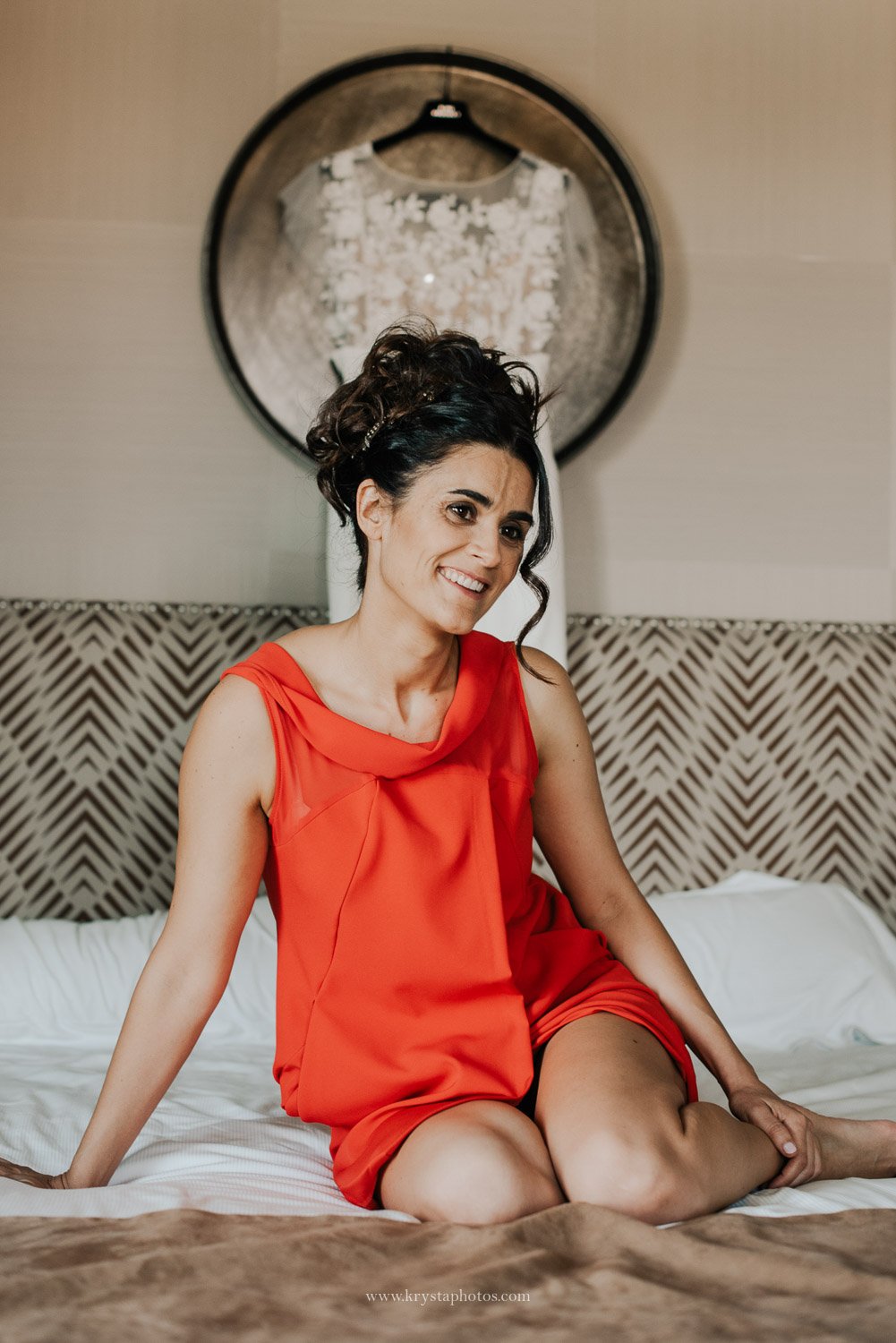 Bride smiling during bridal prep photos before her wedding