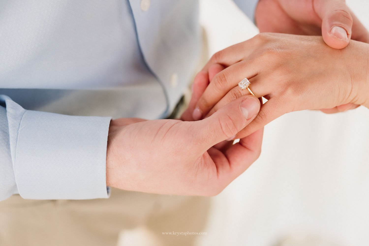 Close-up of engagement ring placed on finger during a surprise marriage proposal at The Yeatman Porto