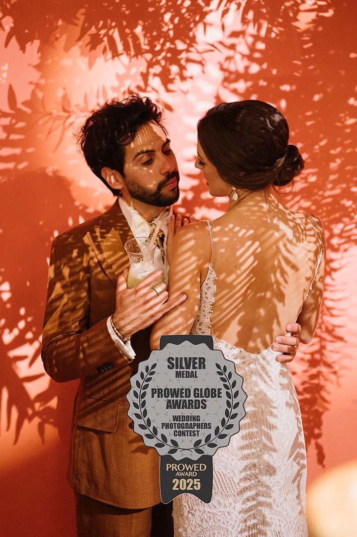 Newlywed portrait of bride and groom photographed by KrystaPhotos awarded Silver Medal at the Prowed Globe Awards wedding photography contest