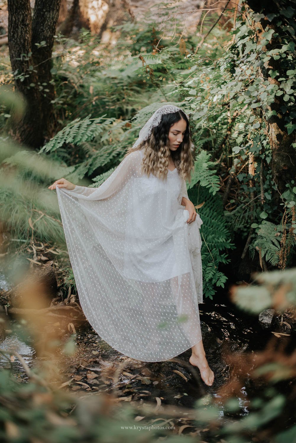 Boho chic wedding editorial couple portrait at sunset with natural light, photographed by Portugal wedding photographer, featured in magazine<br />
