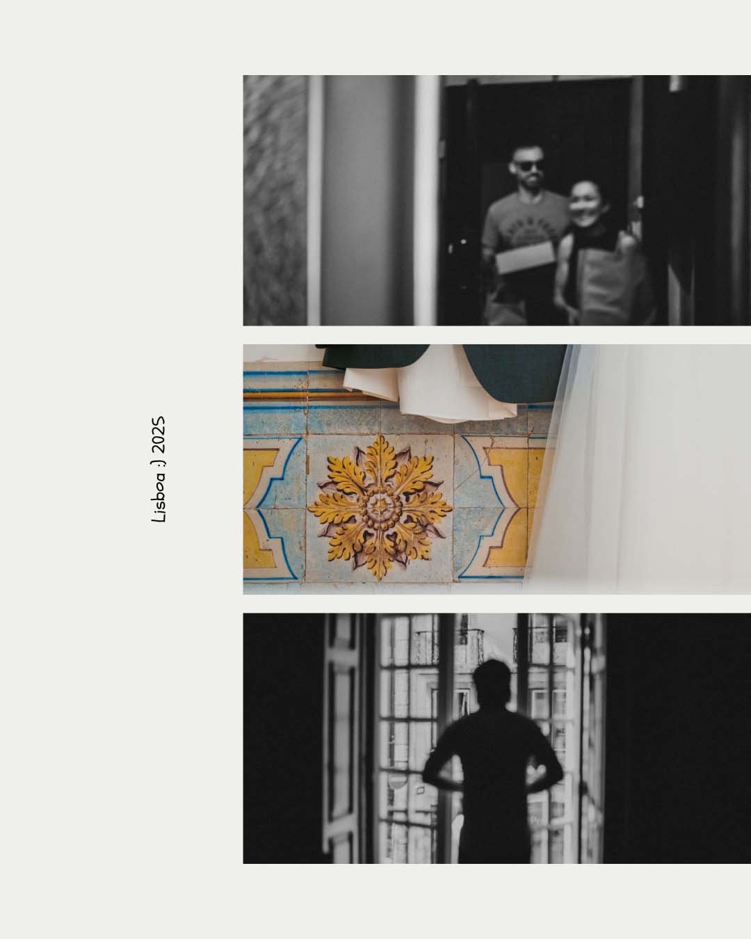 Collage of highlights from an intimate Lisbon micro-wedding including the terrace ceremony, pastel Alfama rooftops, Portuguese pastries, and a sunset sail on the Tagus River.