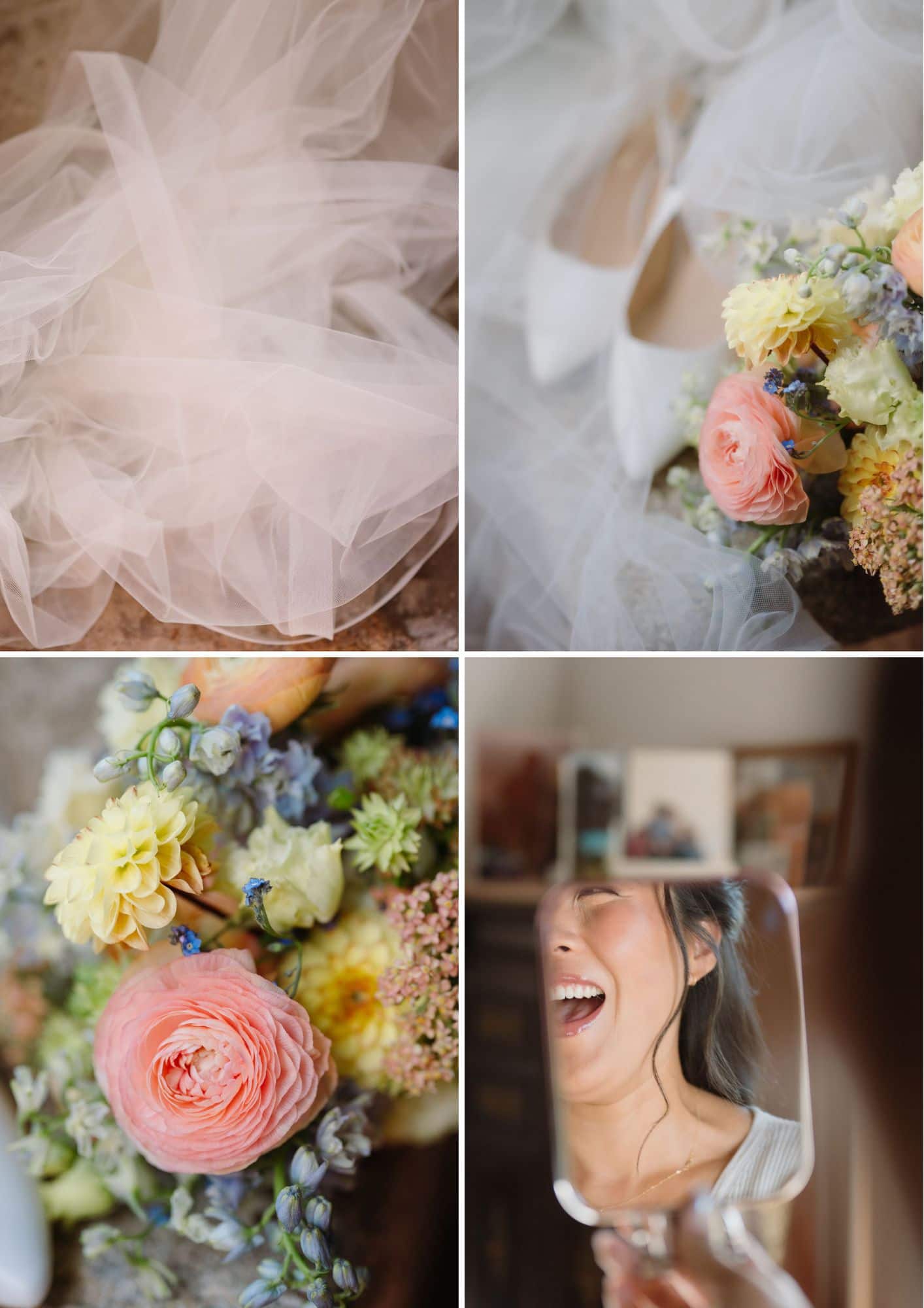 Bride getting ready with soft pastel bouquet, veil and wedding details during an intimate Douro Valley wedding in Portugal